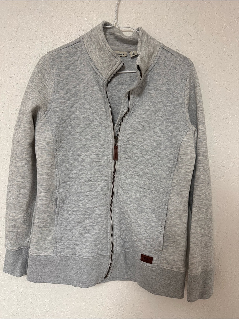 L.L. Bean Women's Quilted Full-Zip Sweatshirt Jacket - Light Gray - Size Small